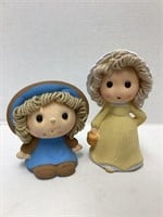 Two Ceramic Doll Banks with Hair
