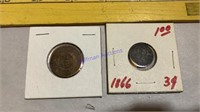 2 cent & 3 cent coins, 1865 & 1866