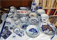 LARGE LOT asst. Oriental style fish motif dishes
