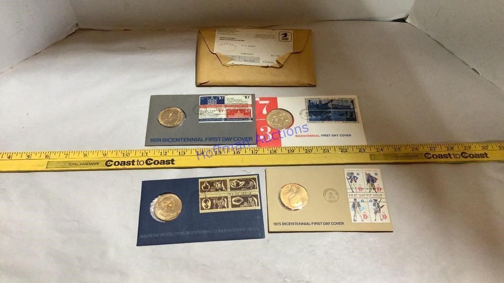Bicentennial 1st day of issue stamps & medallions