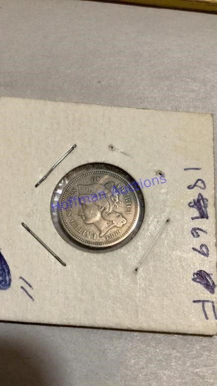 1869 3 cent piece, very rare