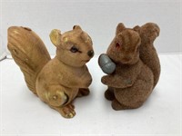Two Flocked Squirrel Coin Banks
