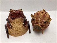 Hand Crafted Basket Frog and Pig Banks