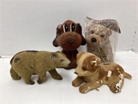 Three Dogs and One Bear Flocked Coin Banks