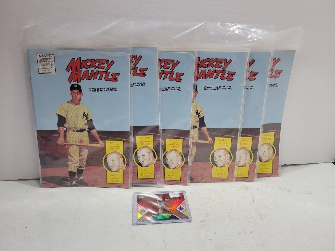 (6) Mickey Mantle Comics & (1) Mickey Mantle Card