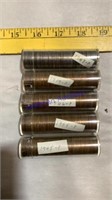 5 rolls of wheat pennies, sorted by year