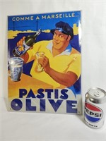 Affiche publicitaire Pastis olive, sur plaque