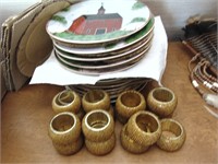 Twelve Barn Desert Plates and Napkin Rings