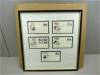 Framed display of 5 1st day of issue duck stamp