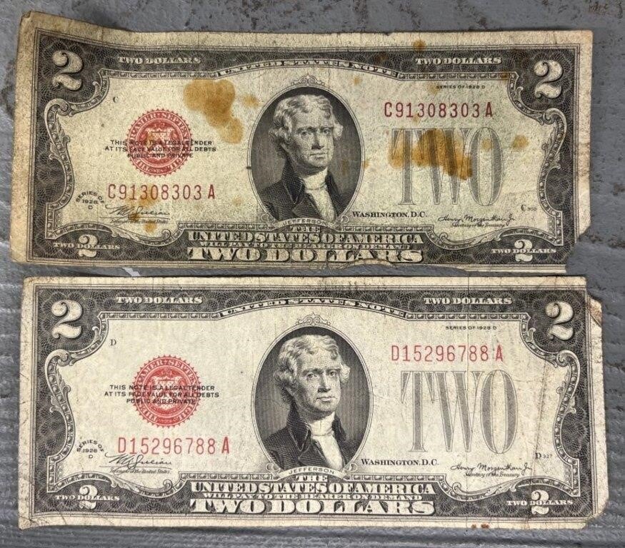 (2) 1928 $2 Bills