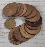 (13) Elizabeth II Copper Pennies & (1) Threepenie