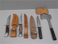 Vintage sheath knives and hatchet – Western