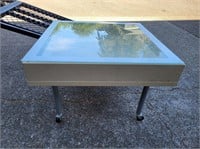 Small Rolling Wooden Table with Glass Top