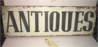 LARGE WOOD AND METAL ANTIQUES SIGN