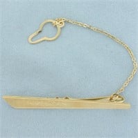 Vintage Engraved Tie Bar Clip with Chain in 18k Ye