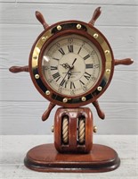 Wood Boat Steering Wheel Decor Mantle Clock