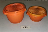 2 Vintage Orange Tupperware Condiment Bowls w/ Lid