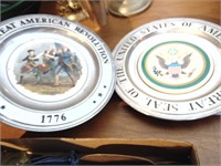 Two Pewter and China Plates