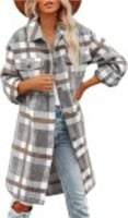 Women's Casual Brushed Flannel Plaid Jacket-L