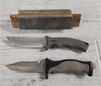 (2) Survival Knives w/ Sharpening Brick