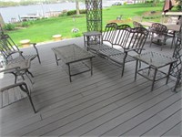 metal patio bench,2 chairs,coffee table&end tables