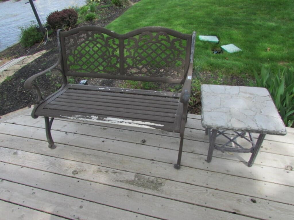 metal patio bench & end table