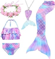 Girls' 5PC Mermaid Tail Swimwear, 6-7 (130)