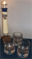 Miller Lite Beer Tapper & 3 Blown Art Glass Tubs