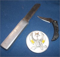 Shriner Emblem Badge, Hand Made Metal Grip Knife+
