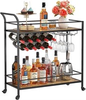 2 Tier Bar Cart with 9 Wine Bottle Rack