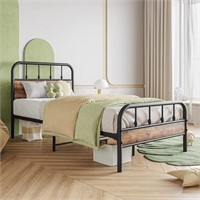 Black Twin Size Bed Frame-Vintage Brown