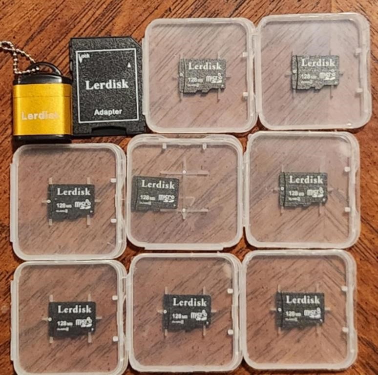 (8) Lerdisk SD Cards w/ Adapter & USB