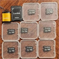 (8) Lerdisk SD Cards w/ Adapter & USB