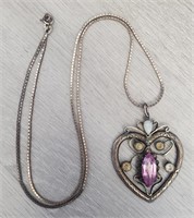 Antique Heart Pendant w/ Sterling Silver Chain