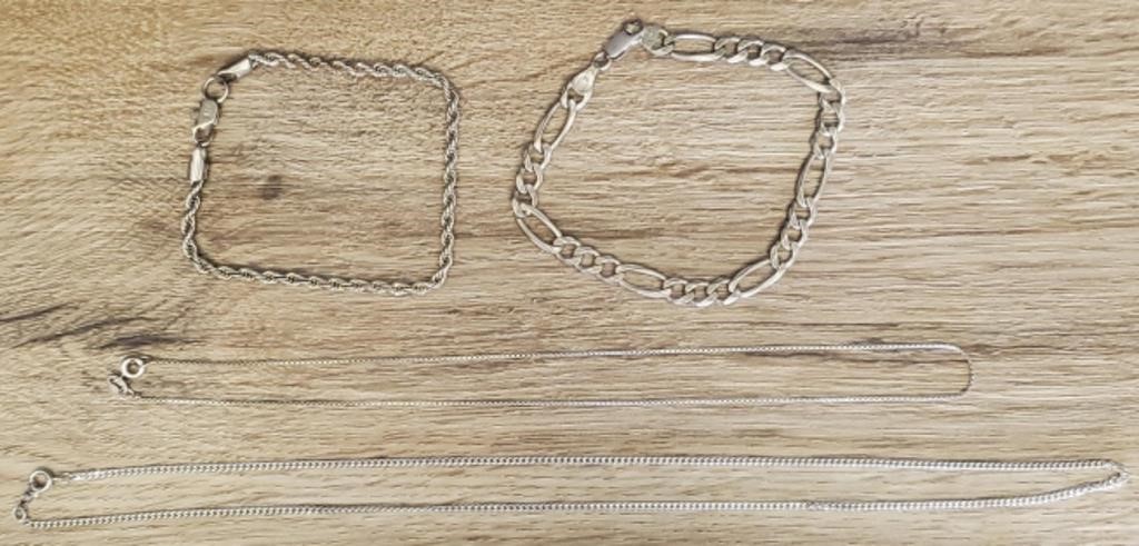 (4) Sterling Silver Bracelets & Chains