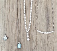 (4) Sterling Silver Necklaces w/ Stones
