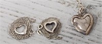 (3) Heart Pendant Sterling Silver Necklaces