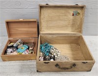 (2) Decorative Wood Boxes w/ Jewelry & More
