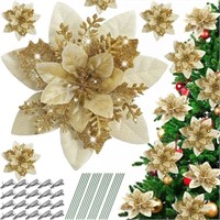 Pack of 20 5.5in Wide Glitter Christmas Flowers