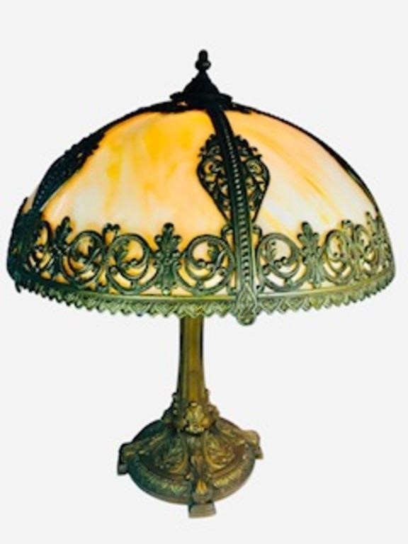 Antique Salem Bros Slag glass lamp Tiffany Style