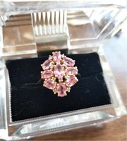 10k gold Pink topaz & Diamond ring sz 8