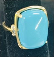 14K gold turquoise & blue Diamond sz 9