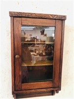 Wood wall cabinet w/shelves & glass door