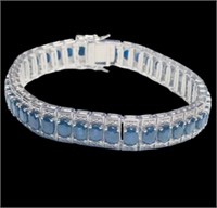 Sterling Silver Oval cut Sapphire tennis bracelet