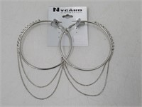 Nygard Hoop Silver Earring with Hanging Chain