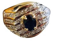 10K Gold Sapphire & Diamond Gold ring 5.7 gr