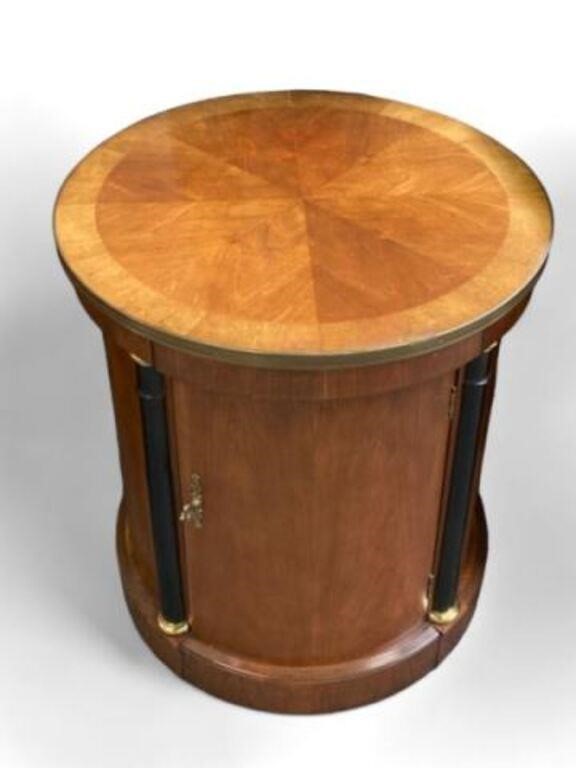 Baker Walnut Drum Table, Side or End Table.
