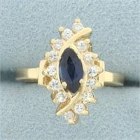 Marquise Sapphire and Diamond Ring in 14k Yellow G