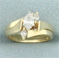 Marquise Diamond Engagement Ring and Wedding Band