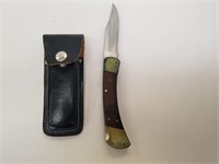 Folding Buck Knife With Leather Case, 4-Inch Blade